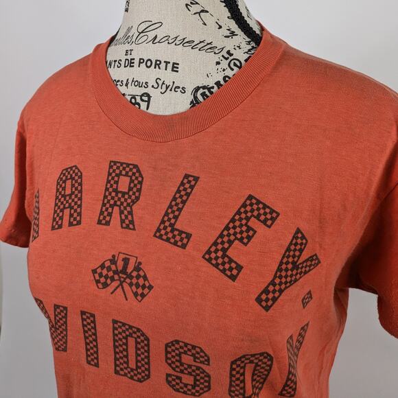 Vtg 50s Harley Davidson Champion Womens M TShirt POOR Charlies Alton IL Single - Picture 5 of 13